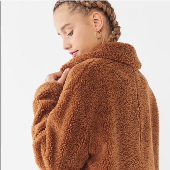 NWOT Urban Outfitters Cognac Brown long teddy coat - Picture 11 of 16
